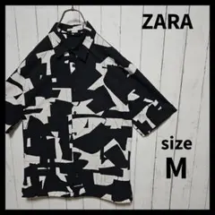 【ZARA】 シアサッカーシャツ　半袖　総柄　幾何学模様　F608のサムネイル