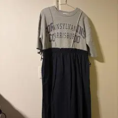 LEPSIM 半袖カットソーワンピース グレー×ネイビー