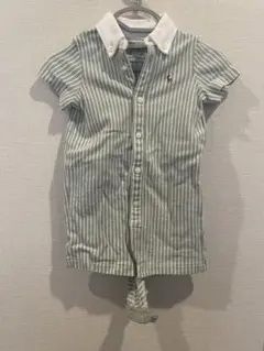 Ralph Lauren 緑と白のストライプロンパース