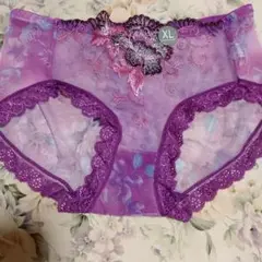 XL 紫色 花柄刺繍メッシュ ショーツ新品