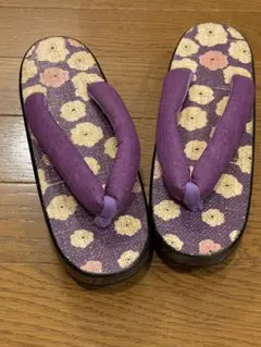 紙布 小町下駄　花柄デザイン 草履 紫色