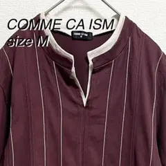 COMME CA ISM ストライプ 半袖Tシャツ バーガンディ メンズ 【Ｍ】