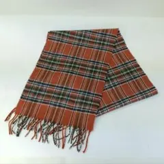 【中古品】【保管品】チェック柄 マフラー レッドブラウン×黒白深緑