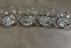 【レトロ】フルーツ柄 ガラス デザートボウル 4客セット｜脚付き かき氷カップ