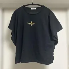 黒のLove & Heart刺繍半袖Tシャツ M