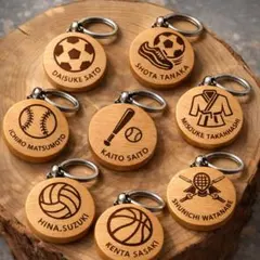 名入れ スポーツキーホルダー 木製 部活 卒団記念 サッカー 野球 バスケ 剣道