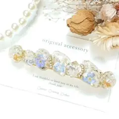 1729＊ハンドメイド♡押し花のバレッタ　ブルー