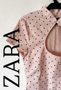 ZARA ドット柄 半袖 ブラウス チャイナ風