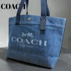 coach 코치 토트 백 데님 호스 캐리지 자립 대용량 블루