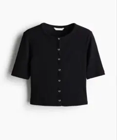 リブ 半袖カーディガン ブラック h&m