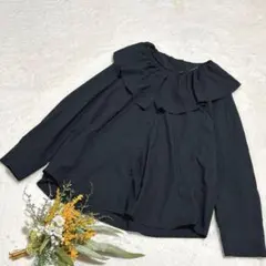 【ジーユー】GU ラッフルカラーブラウス 大きいサイズ ブラック XL ●