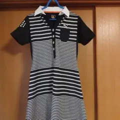 Puma☆ レディースポロシャツ ☆黒白ストライプ☆L☆ワンピース
