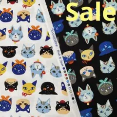 【特価】オックス　可愛い　猫柄　ホワイト&ブラック　ハンドメイド生地セット　B6