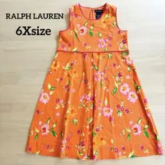 【美品】ラルフローレン 花柄 ノースリーブワンピース オレンジ 6X 120のサムネイル