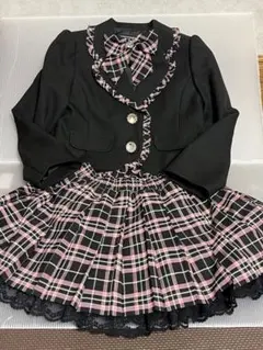 フォーマルジャケット 黒・ピンクチェックスカート リボン付き120㎝