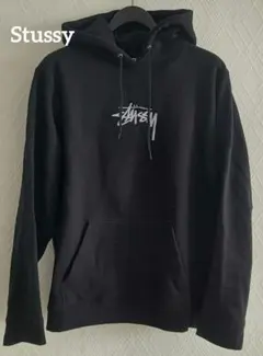 【美品】stussy パーカー サイズXL ブラック ロゴ刺繍 厚手 裏起毛