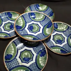 【専用】印判皿 明治～大正 縁起物 骨董皿 アンティーク まとめて 26枚 希少】5枚 印判皿 明治～大正 小皿 骨董 山水印判 手塩皿 金彩 | Shop