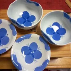 青色花模様ボウル5個セット.小鉢5こセット