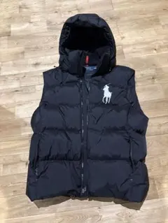 ポロラルフローレン　ロゴ刺繍 フード付きダウンベスト ブラック　黒