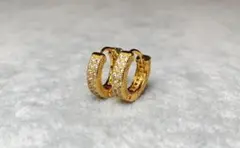 413 ゴールド フープ ピアス ジルコニア パヴェ 高級3ACZダイヤ 韓国