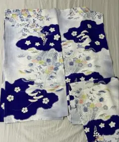 ラスト1枚 浴衣4点セット 浴衣・半幅帯・帯留・三分平紐 白地 金魚 青