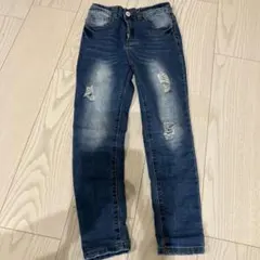 ダメージ加工ダークブルースリムフィット長ズボン　　8Y
