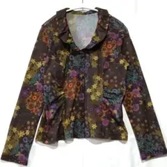 【GIANNI LO GIUDICE 】ブラウス 長袖 襟フリル ブラウン系花柄のサムネイル