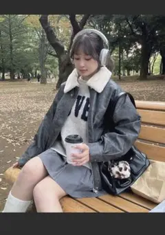 AS KNOW AS PLUSファー衿付き 2WAYフェイクレザーブルゾン