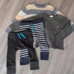 男の子　秋服まとめ売り　長袖トップスとワッフルパンツセット　90cm　80cm