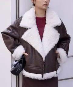 ブラウン フェイクファー シェルパ風ジャケット サイズFREE