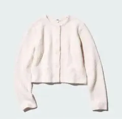 UNIQLO ノーカラー ニットショートジャケット ホワイト　M