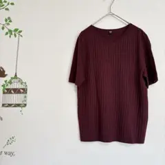 ユニクロ /3Dメリノリブクルーネックセーター 5分袖 ワイン L