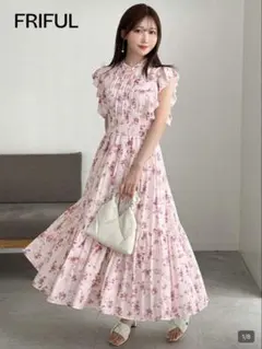 FRIFUL ロング ワンピース ピンク 花柄 ノースリーブ　Sサイズ