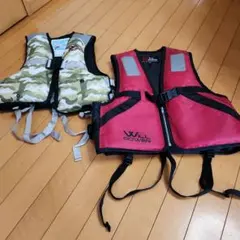 ライフジャケット レッド M・カモフラージュ グリーン L　2点セット