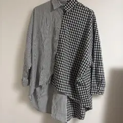 antiqua ストライプ チェック切替 アシンメトリー シャツ 長袖