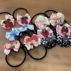 可愛いリボンと花モチーフのヘアゴムセット