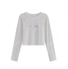 ロゴ入りホワイトクロップド長袖Tシャツ