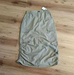 カーキ サイドギャザー ロングスカート