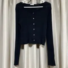 シアーショートカーディガン(長袖) GU リブ　黒　ブラック
