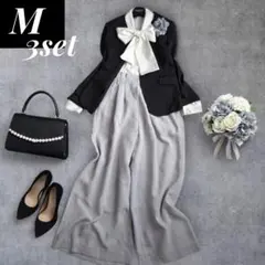 新品有 セレモニーママスーツ M3点 アローズ他 ネイビー×グレー 卒入学