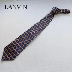 ランバン ネクタイ ネイビー 幾何学柄 シルク素材 総柄 上品【n8814】