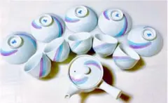 未使用　有田焼　肥前焼　陶磁　白磁　急須　湯呑み　茶碗セット　パステルカラー