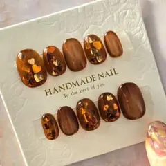 アンバーブラウンマグネット×ハートホロネイルチップ 琥珀