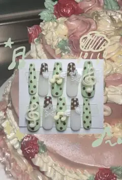 ネイルチップ 音符 ウィッシュコア 平成女児 Y2K ミントドット 茶色 黄色