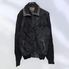 希少 80s 異素材 スエードレザー ニットジャケット 切り替え ヴィンテージ