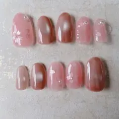 No39 現品　ネイルチップ シンプル 春 桜 ピンク マグネット ホログラム