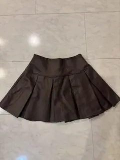 ブラウン プリーツスカート 合成皮革