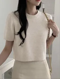 DAZY ラウンドネック 半袖 クロップド カジュアルニットトップ、サマーニット