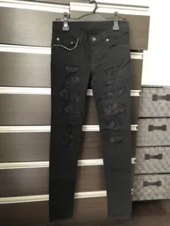 GRANCY ブラック ブーツカットデニム M レオパード（ヒョウ柄）パンツ