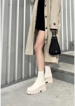 ￼R&E トラックソール￼ソックスショートブーツ　ホワイト　アイボリー￼